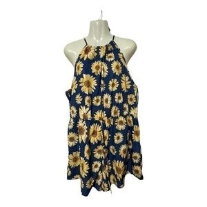 Shein Womens Romper Halter Sunflowers Shorts Lightweight Cottagecore Size 3XL